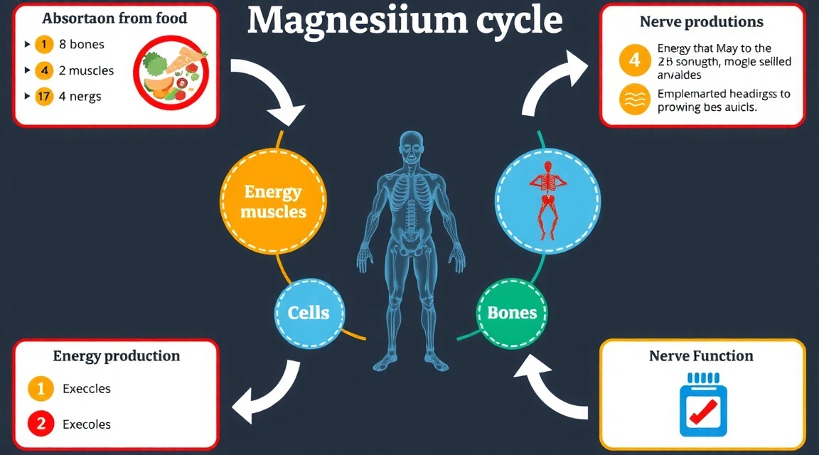 Infografía del ciclo del magnesio en el cuerpo humano