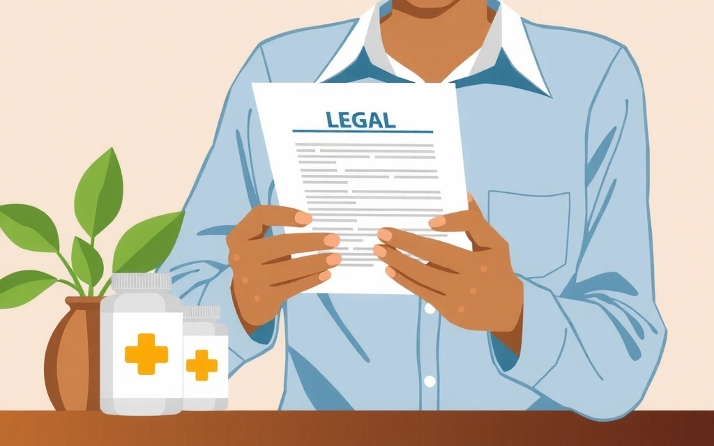 Ilustración de una persona leyendo un documento legal con un fondo de elementos naturales